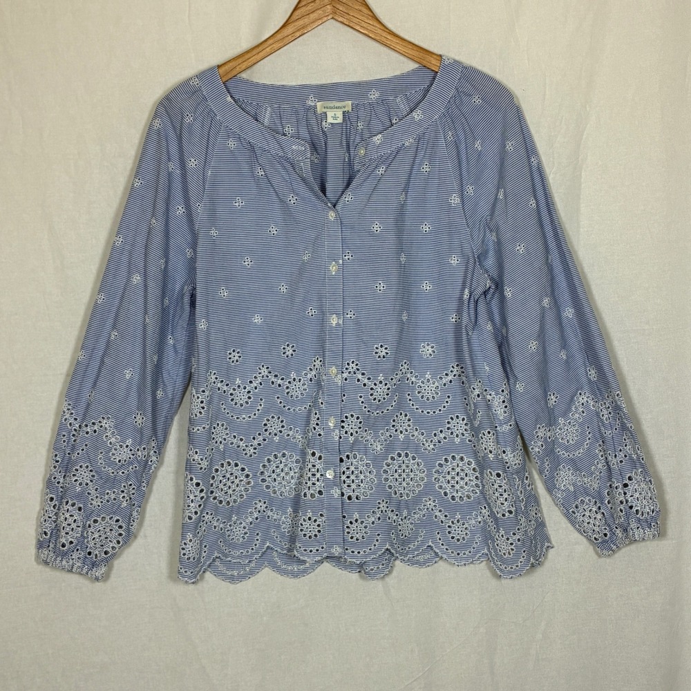 Sundance Eyelet Boho Top Size S Blue Cottage Coastal Quiet Luxury
